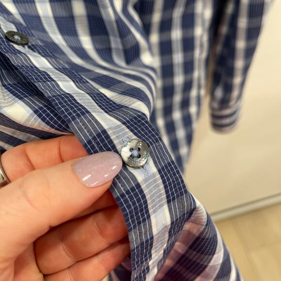 Bugatchi Uomo Shirt XXL Blue Plaid Check Long Sleeve Cotton Casual Dress Shirt - Picture 10 of 16